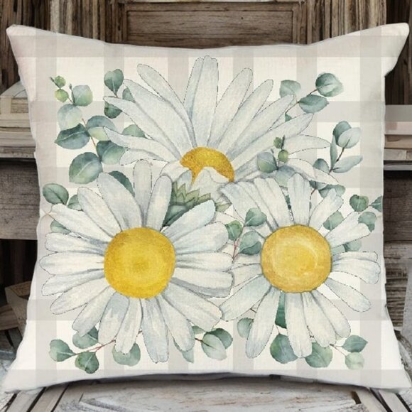 Floral Pillow Cover Decorative Case Farmhouse Cottage Summer Spring Decor 16x16 - Picture 1 of 2